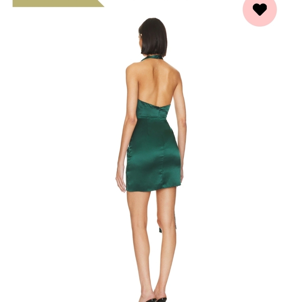 Amanda Uprichard Emerald Green Satin Halter Mini Dress - Picture 3 of 4